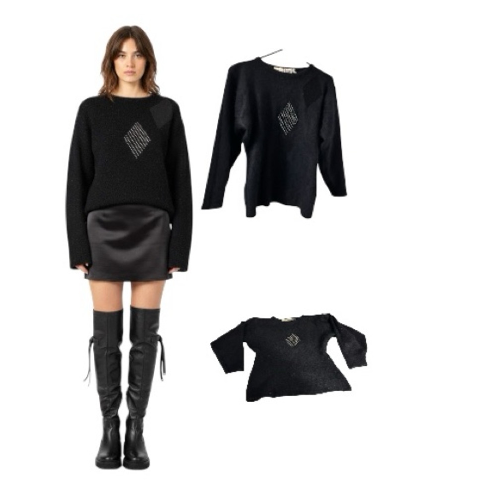 Vintage Angora Beaded Fluffy Warm Luxe Sweater Asymmetrical Excellent Shape Goth